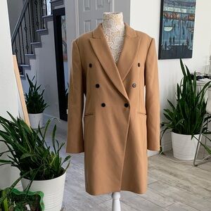Club Monaco Camel Double Breasted Coat XL Longline Lined Classic - Very Good